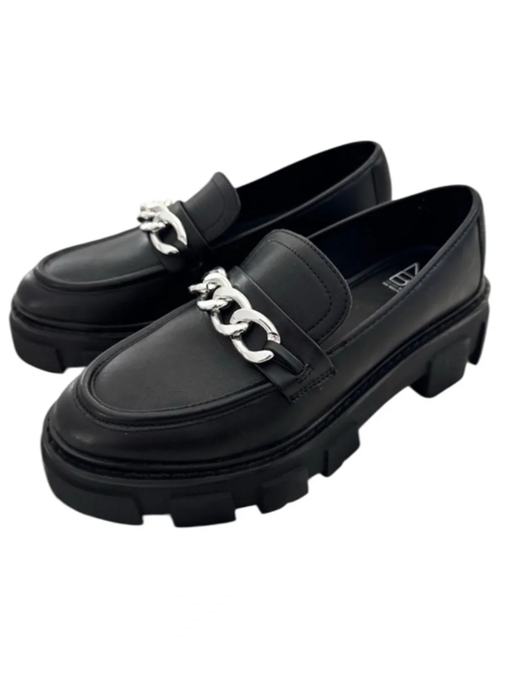 Black Chain-Accent Platform Women’s Loafers Size 9
